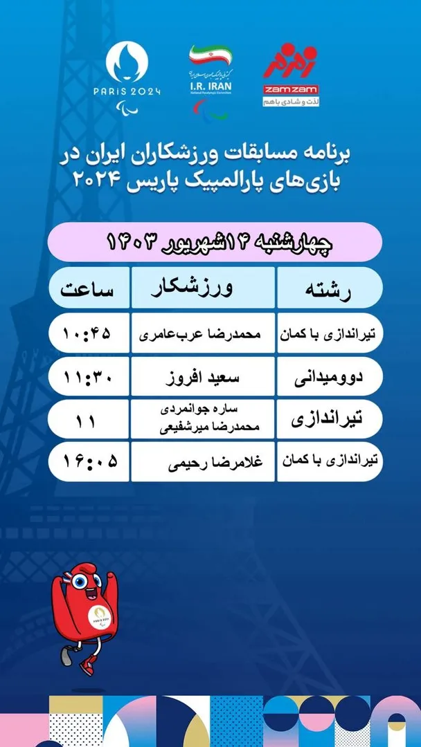 پارالمپیک پاریس/ برنامه رقابت ورزشکاران کشورمان در روز هفتم